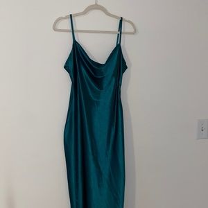 Emerald green satin dress